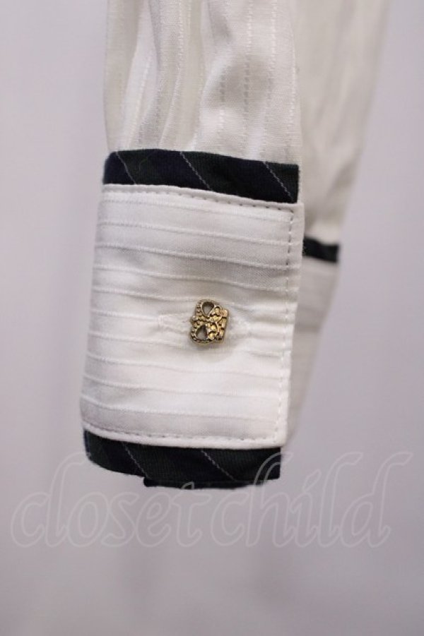 画像3: Amavel / ホルン付ストライプリボンタイブラウス Free オフ/グリーン H-26-02-15-1012-CA-BL-NS-ZH (3)