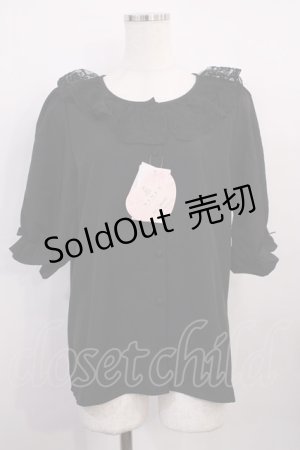 画像: m petit by misako / MSKデシンレースエリブラウス LL ブラック H-26-02-15-1013-LO-BL-NS-ZH