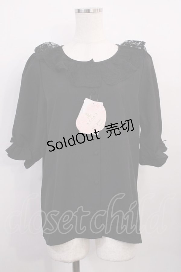 画像1: m petit by misako / MSKデシンレースエリブラウス LL ブラック H-26-02-15-1013-LO-BL-NS-ZH (1)