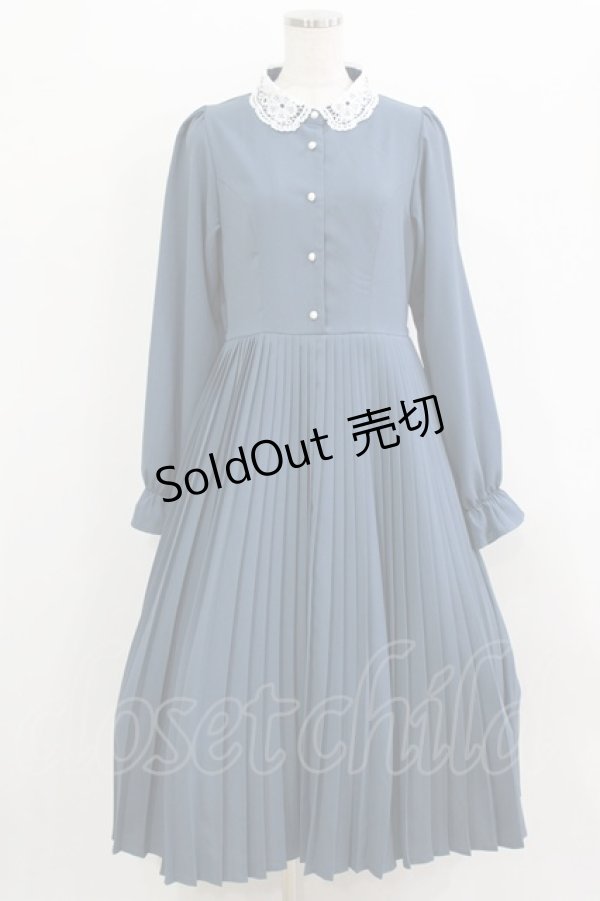 画像1: m petit by misako / AM*レースエリプリーツワンピース L ブルー H-26-02-15-011-LO-OP-NS-ZH (1)