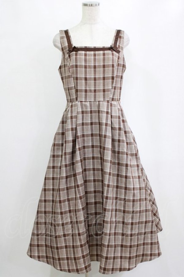 画像1: m petit by misako / スクエアネックジャンパースカート L ブラウン H-26-02-15-015-LO-OP-NS-ZH (1)