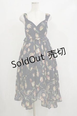 画像: axes femme / チューリップ柄イレヘムワンピース M ネイビー H-26-02-16-045-AX-OP-NS-ZH