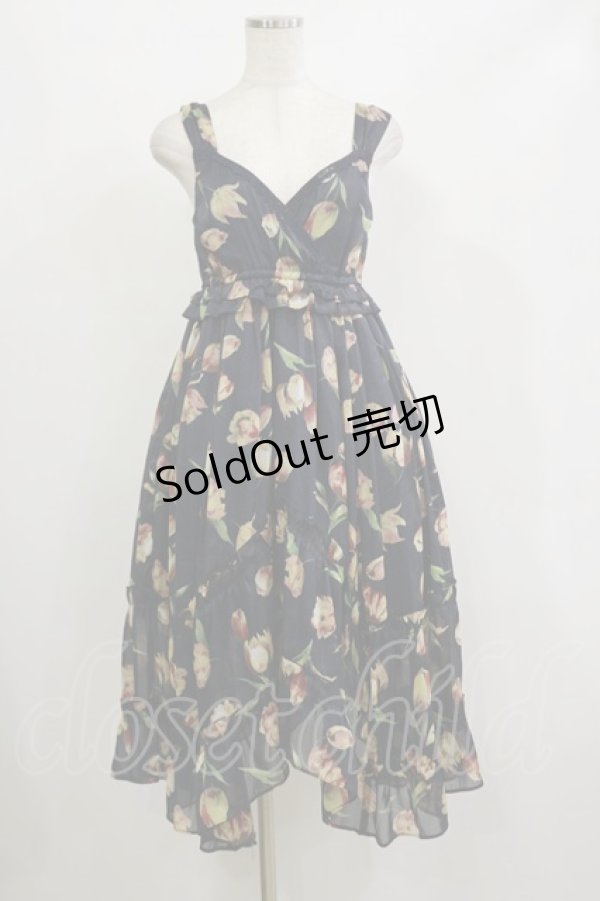 画像1: axes femme / チューリップ柄イレヘムワンピース M ネイビー H-26-02-16-045-AX-OP-NS-ZH (1)