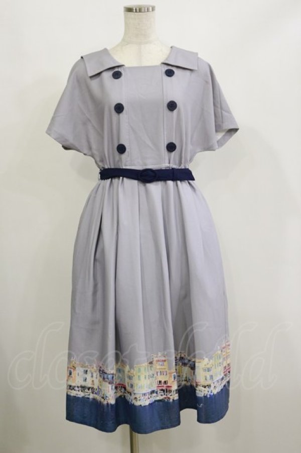 画像1: Fi.n.t / マリン釦マルセイユプリントワンピース Free GRAY H-26-02-16-046-CA-OP-NS-ZH (1)