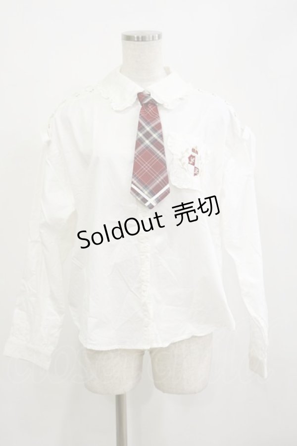 画像1: Secret Honey / チェックネクタイ付きブラウス Free オフ/レッド H-26-02-16-012-CA-BL-NS-ZH (1)
