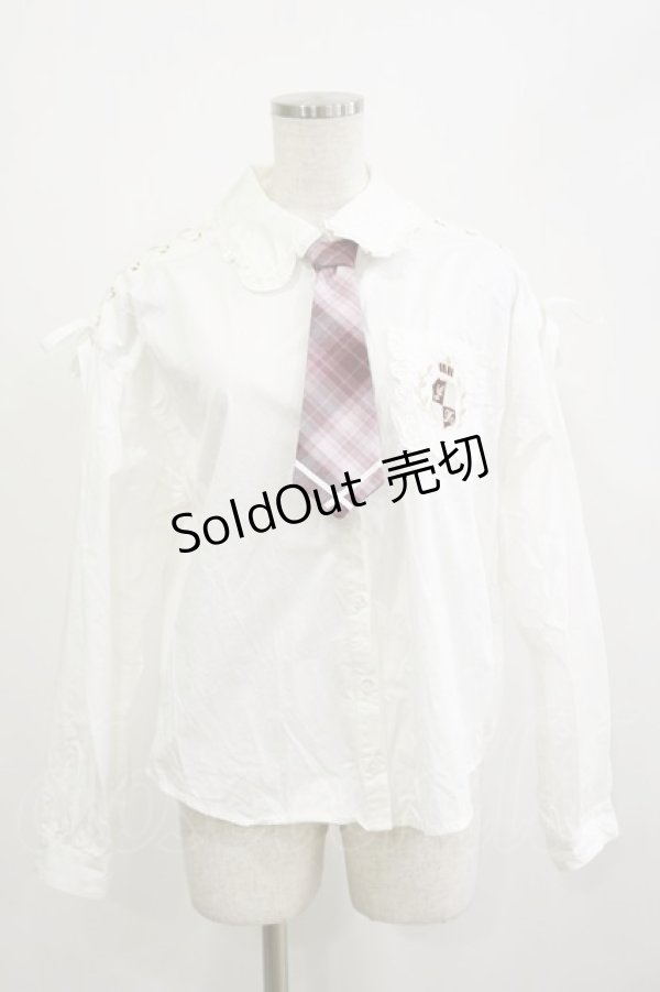 画像1: Secret Honey / チェックネクタイ付きブラウス Free オフ/ピンク H-26-02-16-013-CA-BL-NS-ZH (1)