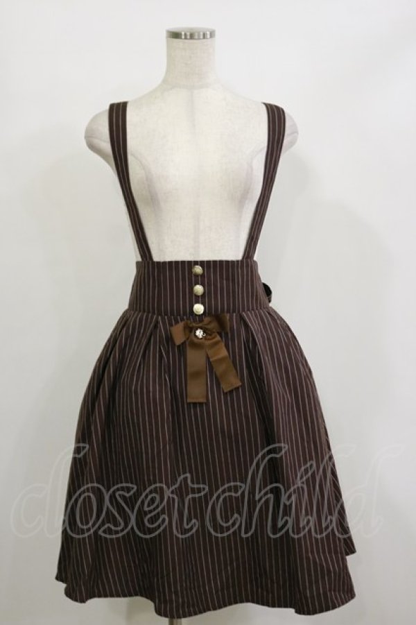 画像1: Amavel / ストライプサスペンダースカート Free ブラウン H-26-02-16-029-CA-SK-NS-ZH (1)