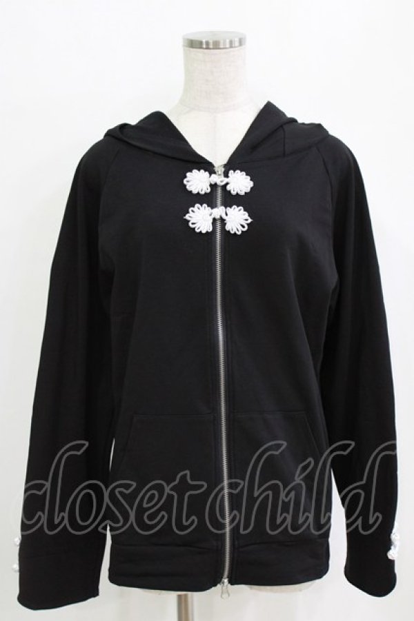 画像1: ALGONQUINS / 屍熊猫プリントチャイナ風パンダ耳フードパーカー  ブラック H-26-02-17-031-AL-TO-KB-ZH (1)