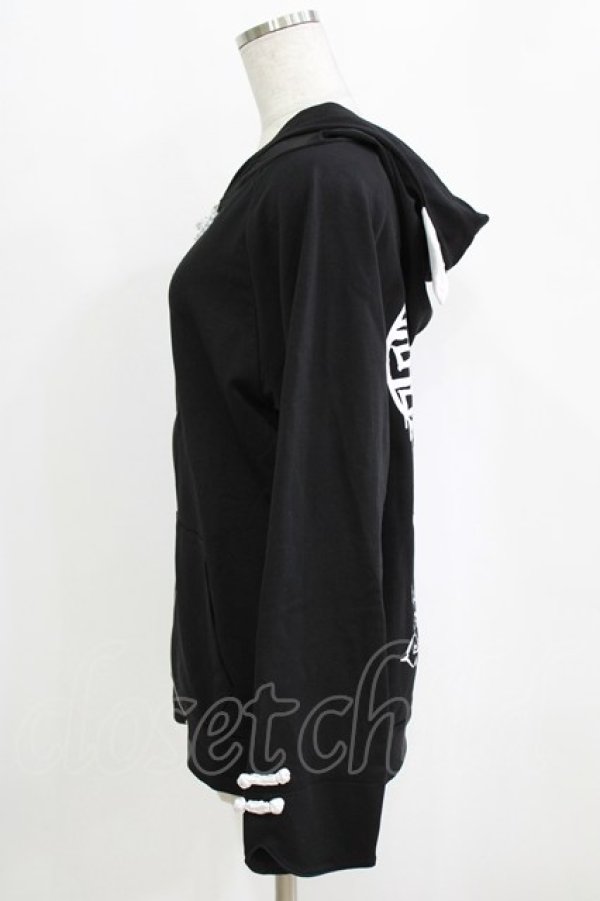 画像2: ALGONQUINS / 屍熊猫プリントチャイナ風パンダ耳フードパーカー  ブラック H-26-02-17-031-AL-TO-KB-ZH (2)