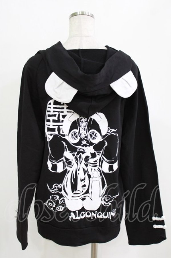 画像3: ALGONQUINS / 屍熊猫プリントチャイナ風パンダ耳フードパーカー  ブラック H-26-02-17-031-AL-TO-KB-ZH (3)