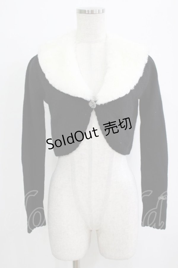 画像1: Shirley Temple / ファーカラーニットボレロ 160 ブラック×ホワイト H-26-02-17-033-ET-TO-KB-ZH (1)