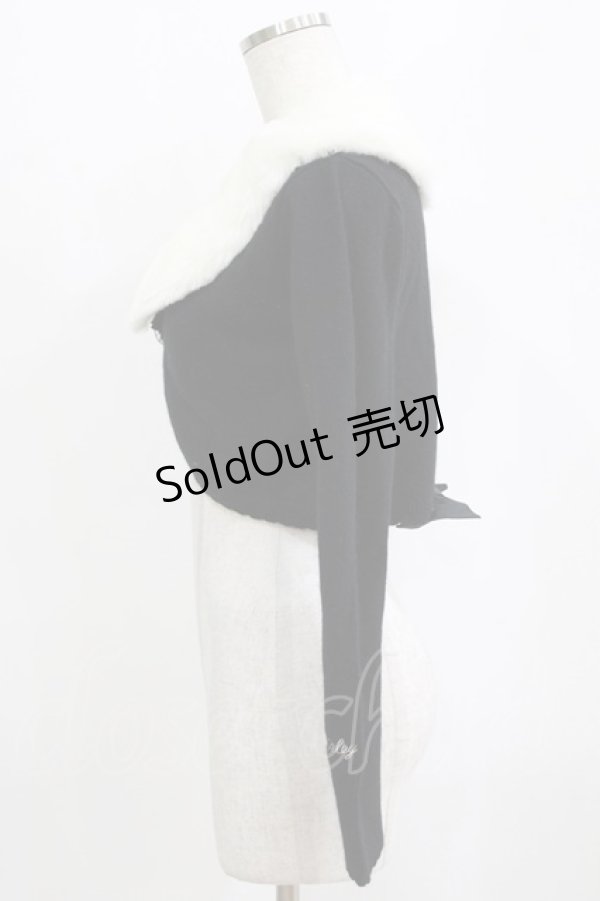 画像2: Shirley Temple / ファーカラーニットボレロ 160 ブラック×ホワイト H-26-02-17-033-ET-TO-KB-ZH (2)