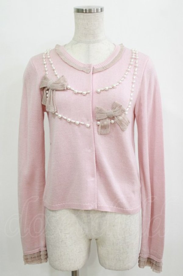 画像1: Shirley Temple / リボンパールカーディガン 160 ピンク H-26-02-17-034-ET-TO-KB-ZH (1)