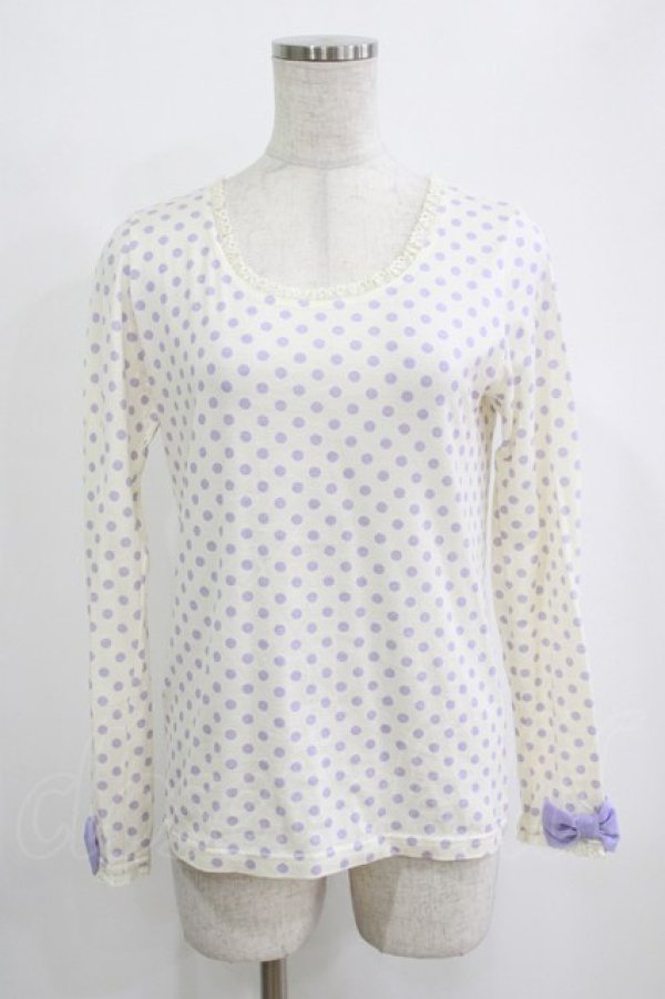 画像1: Emily Temple cute / リボン付ドットカットソー  オフ×パープル H-26-02-17-036-ET-TO-KB-ZH (1)