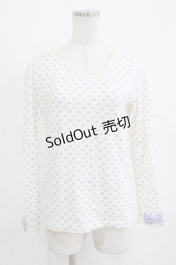 画像1: Emily Temple cute / リボン付ドットカットソー  オフ×パープル H-26-02-17-036-ET-TO-KB-ZH (1)