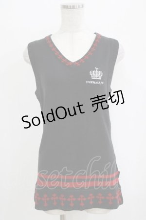 画像: PUTUMAYO / ロゴ刺繍ニットベスト  黒×赤 H-26-02-17-040-PT-TO-AK-ZH