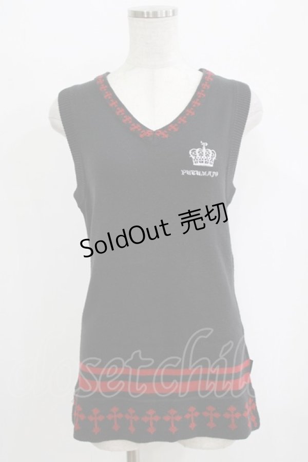 画像1: PUTUMAYO / ロゴ刺繍ニットベスト  黒×赤 H-26-02-17-040-PT-TO-AK-ZH (1)