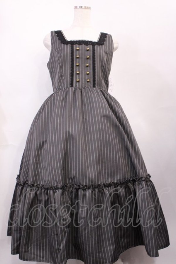 画像1: m petit by misako / TT*AOKストライプジャンパースカート L グレー H-26-02-17-1002-LO-OP-NS-ZH (1)