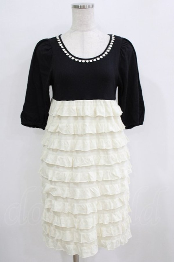 画像1: Emily Temple cute / 切替フリルワンピース  クロ×オフ H-26-02-17-015-ET-OP-KB-ZH (1)