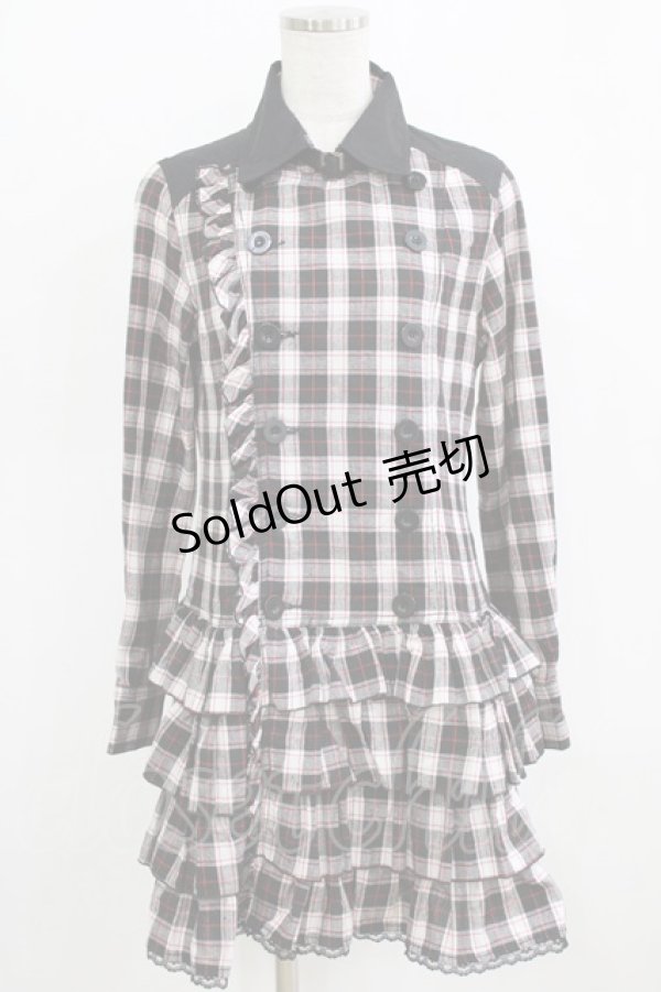 画像1: ALGONQUINS / チェックフリルジャケットワンピース F 白×黒×赤 H-26-02-17-019-AL-OP-AK-ZH (1)