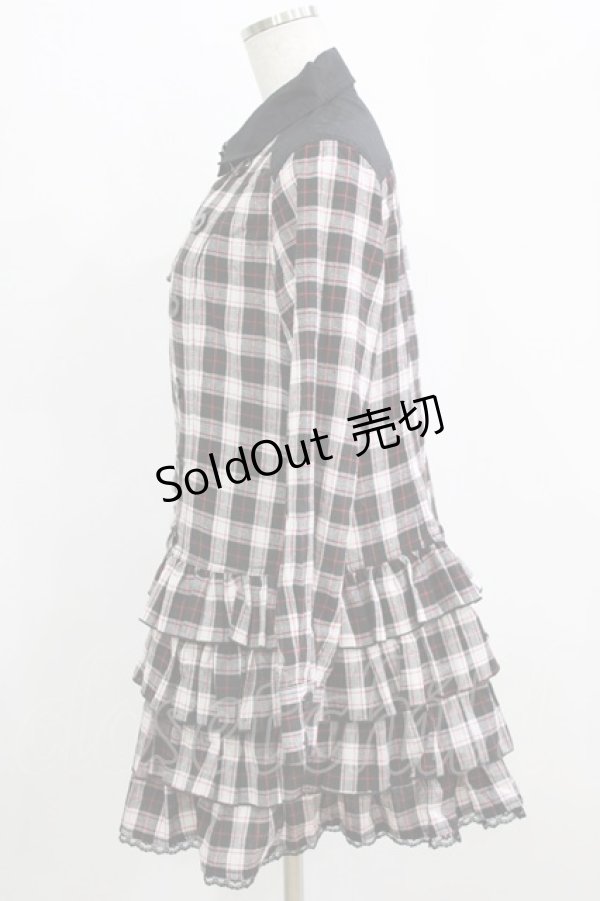 画像2: ALGONQUINS / チェックフリルジャケットワンピース F 白×黒×赤 H-26-02-17-019-AL-OP-AK-ZH (2)