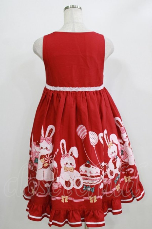 画像3: To Alice / チェリーラビットジャンパースカート S レッド H-26-02-18-024-LO-OP-NS-ZH (3)