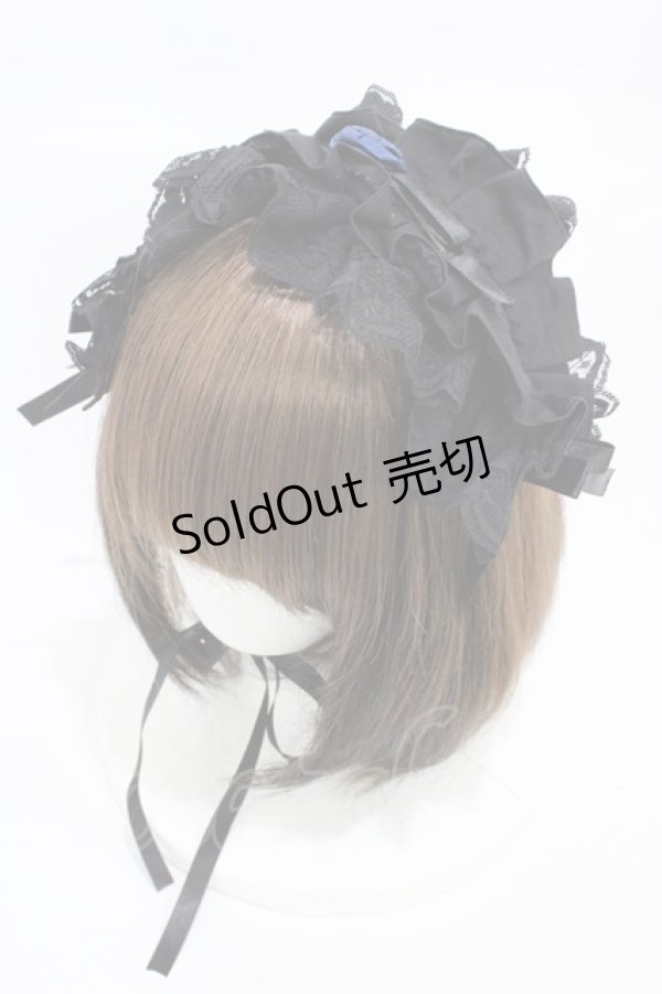 画像1: MARBLE / サテンバラ付きタックプリーツヘッドドレス  黒×青 H-26-02-18-1005-GO-AC-KB-ZH (1)