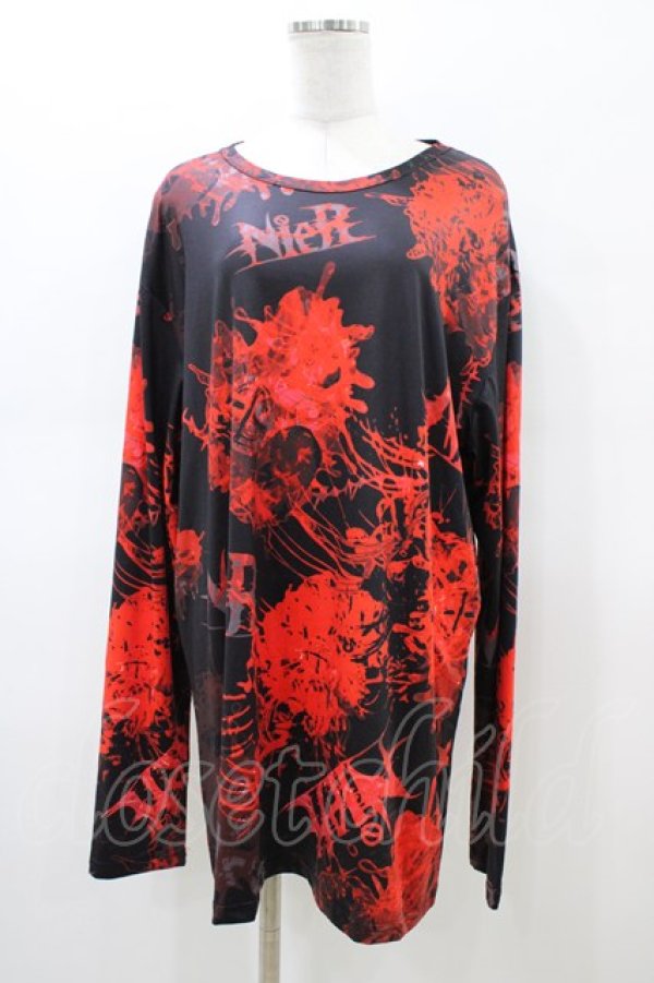 画像1: NieR Clothing / プリントLONG CUTSEW  ブラック×レッド H-26-02-18-1045-PU-TO-KB-ZH (1)
