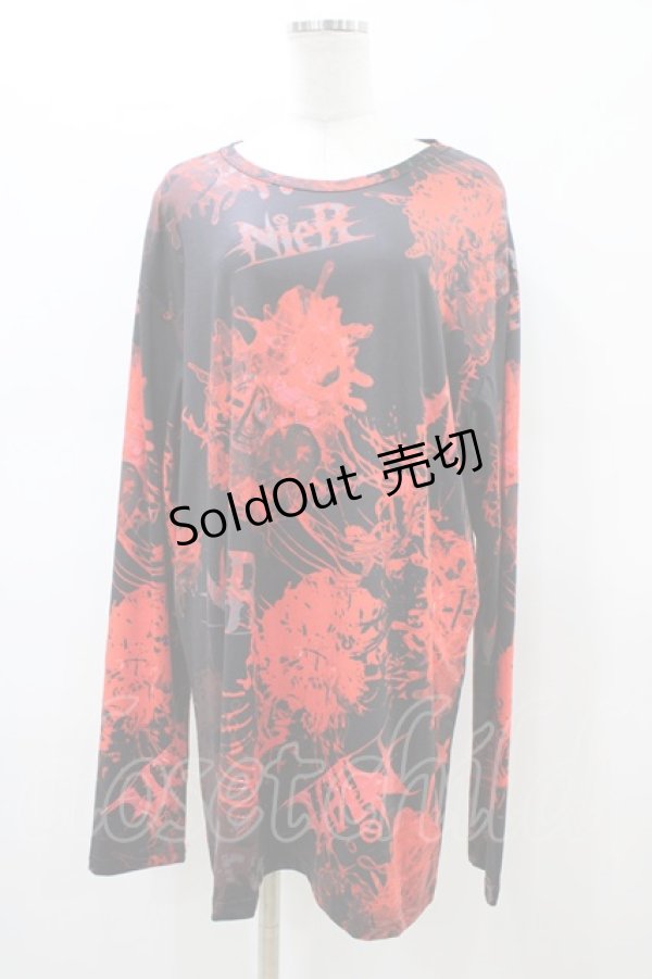 画像1: NieR Clothing / プリントLONG CUTSEW  ブラック×レッド H-26-02-18-1045-PU-TO-KB-ZH (1)