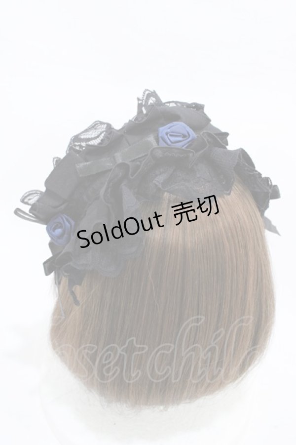 画像2: MARBLE / サテンバラ付きタックプリーツヘッドドレス  黒×青 H-26-02-18-1005-GO-AC-KB-ZH (2)