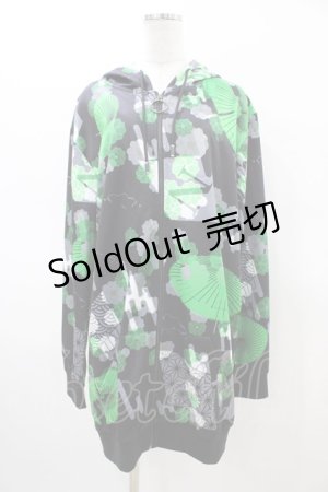 画像: NieR Clothing / 総柄ZIPパーカー  ブラック H-26-02-18-1048-PU-TO-KB-ZH