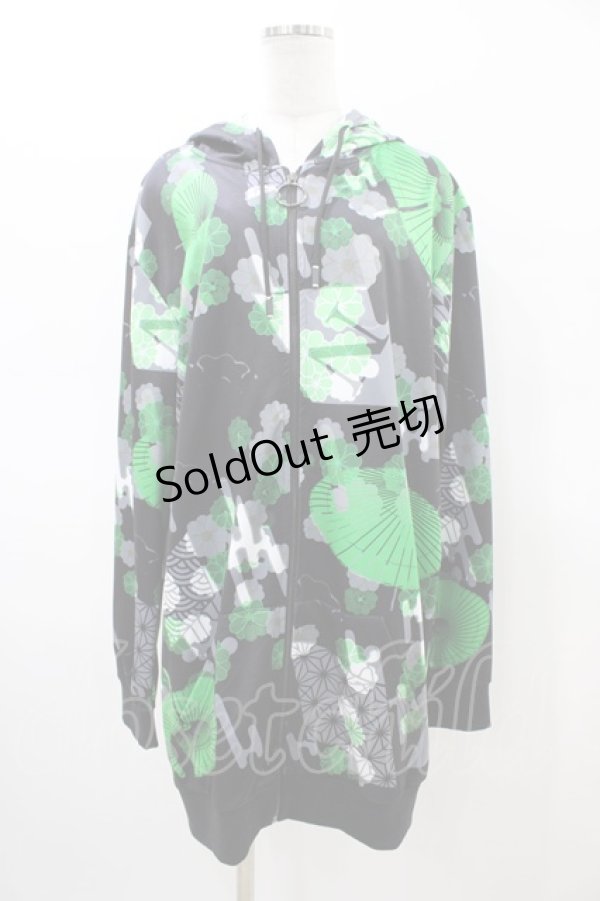 画像1: NieR Clothing / 総柄ZIPパーカー  ブラック H-26-02-18-1048-PU-TO-KB-ZH (1)