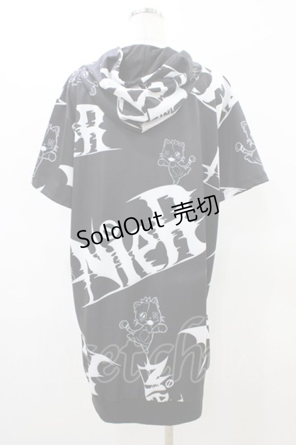 画像2: NieR Clothing / 総柄ZIP半袖パーカー  ブラック H-26-02-18-1049-PU-TO-KB-ZH (2)