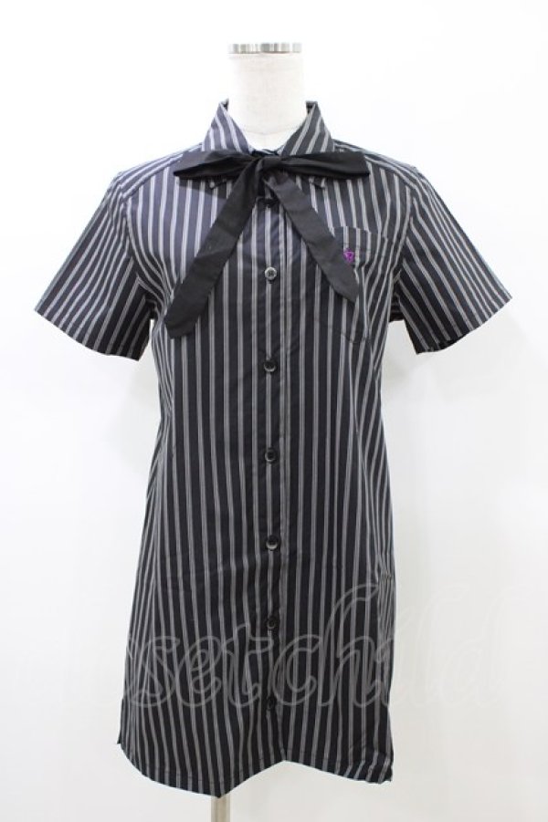 画像1: ALGONQUINS / タイ付きストライプシャツ F 黒 H-26-02-18-1050-AL-BL-AK-ZH (1)