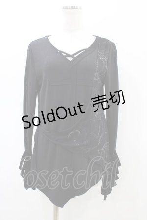 画像: Ozz Croce / 切替Vネックカットソー  ブラック H-26-02-18-1052-OO-TO-KB-ZH