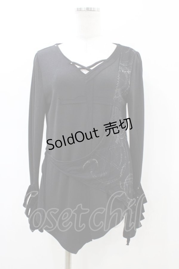 画像1: Ozz Croce / 切替Vネックカットソー  ブラック H-26-02-18-1052-OO-TO-KB-ZH (1)