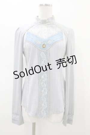 画像: OZZ ANGELO / レース切替ハイネックカットソー  グレー H-26-02-18-1054-OO-TO-KB-ZH