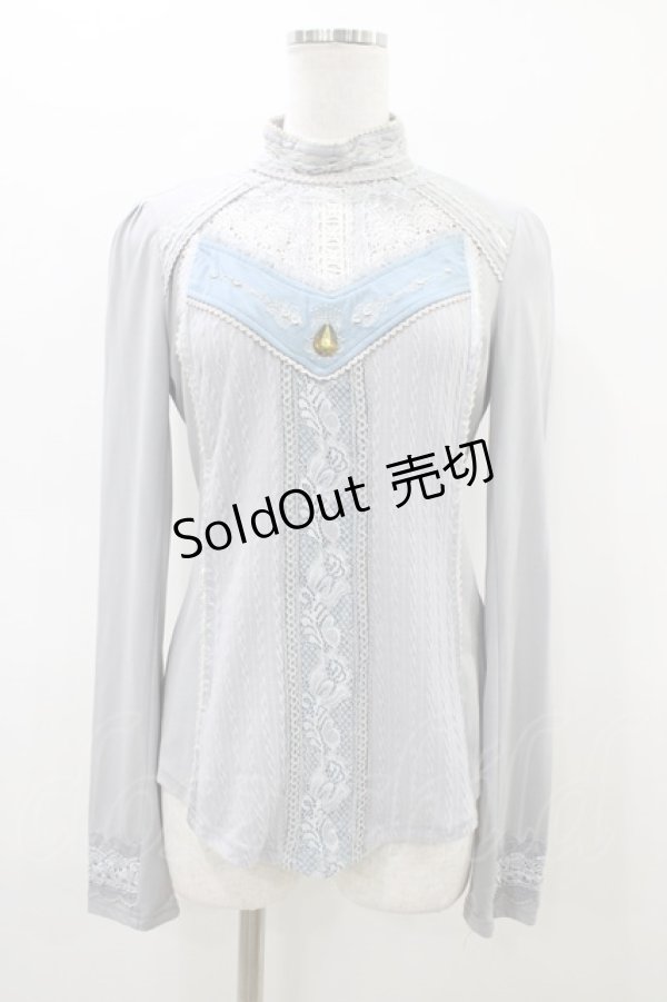 画像1: OZZ ANGELO / レース切替ハイネックカットソー  グレー H-26-02-18-1054-OO-TO-KB-ZH (1)