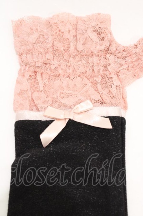 画像2: ALGONQUINS / レース切替ラメアームカバー  黒×ピンク H-26-02-18-1007-AL-ZA-AK-ZH (2)