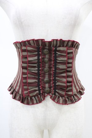 画像: Sheglit / フリルリボンコルセット M ボルドーストライプ H-26-02-18-1014-EL-ZA-KB-ZH