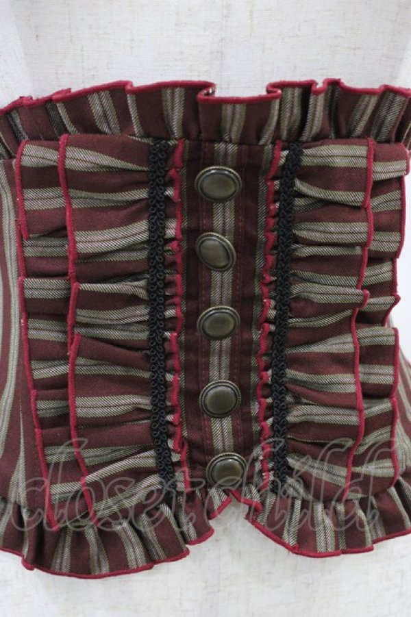 画像4: Sheglit / フリルリボンコルセット M ボルドーストライプ H-26-02-18-1014-EL-ZA-KB-ZH (4)