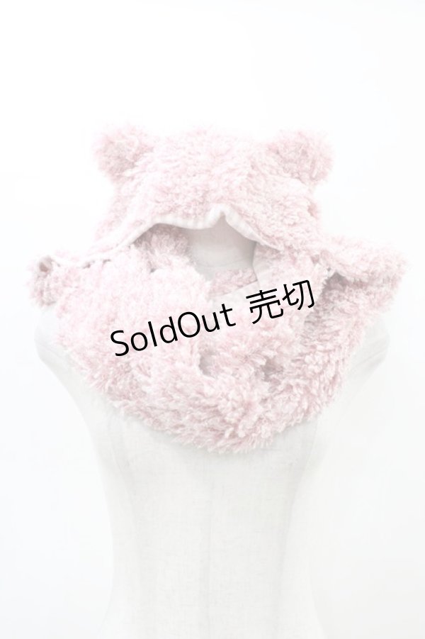 画像1: ALGONQUINS / ロングシャギーラメボーダーネコフードマフラー  ピンク H-26-02-18-1015-AL-ZA-AK-ZH (1)