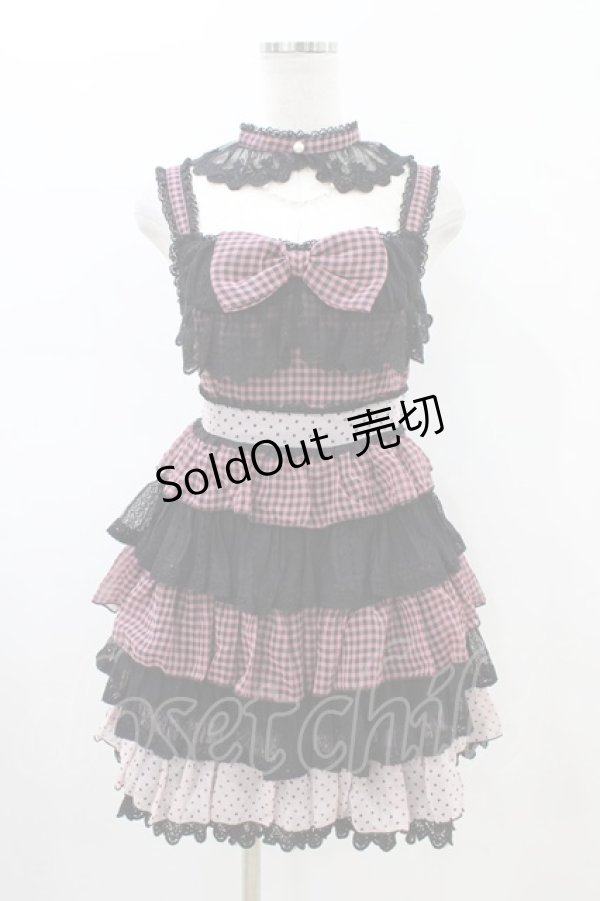 画像1: ALGONQUINS / 切替リボンジャンパースカート F ピンク×黒 H-26-02-18-1019-AL-OP-AK-ZH (1)