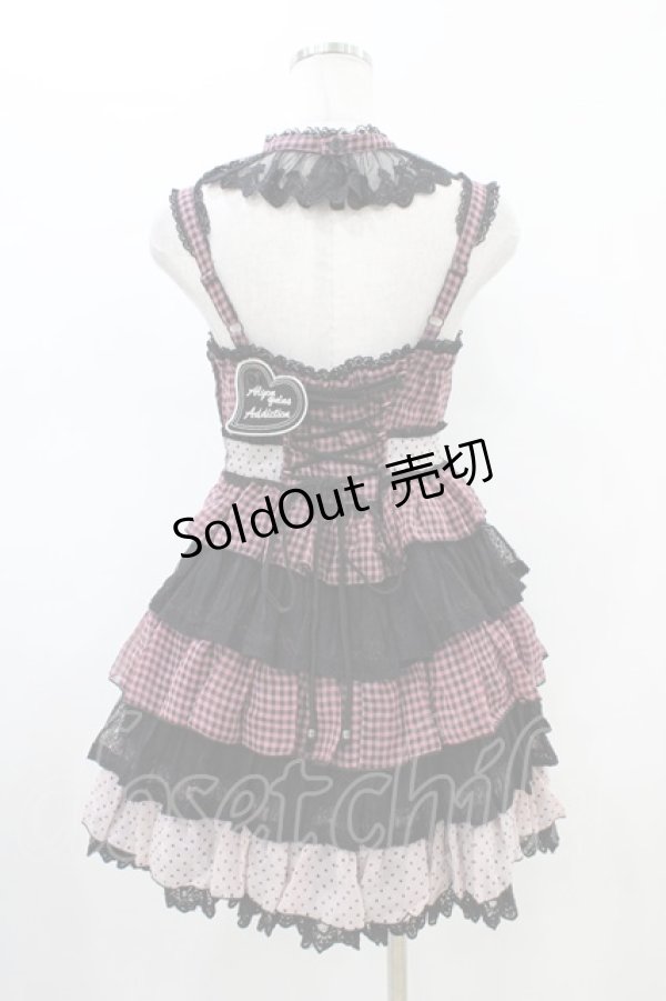 画像2: ALGONQUINS / 切替リボンジャンパースカート F ピンク×黒 H-26-02-18-1019-AL-OP-AK-ZH (2)