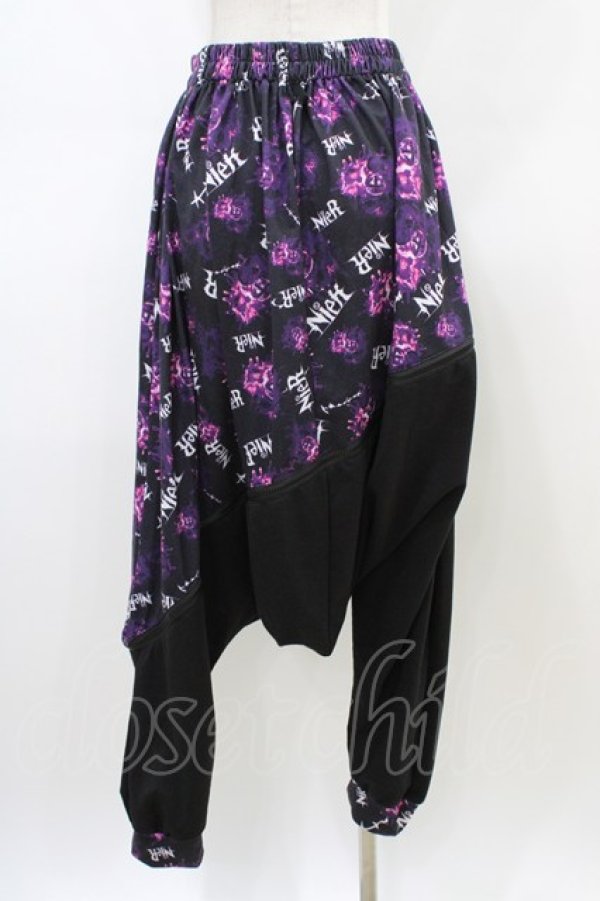 画像2: NieR Clothing / プリント切替サルエルパンツ  黒×紫 H-26-02-18-1022-PU-PA-KB-ZH (2)