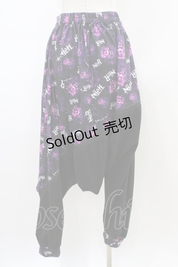 画像2: NieR Clothing / プリント切替サルエルパンツ  黒×紫 H-26-02-18-1022-PU-PA-KB-ZH (2)