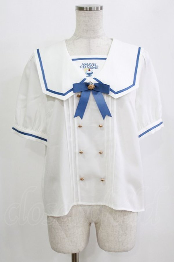 画像1: Amavel / くまさんアイスセーラーブラウス Free オフ/ブルー H-26-02-18-066-CA-BL-NS-ZH (1)