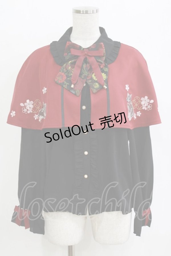 画像1: Amavel / 鈴猫みくじの縁結ケープ付ブラウス Free ブラック/レッド H-26-02-18-067-CA-BL-NS-ZH (1)