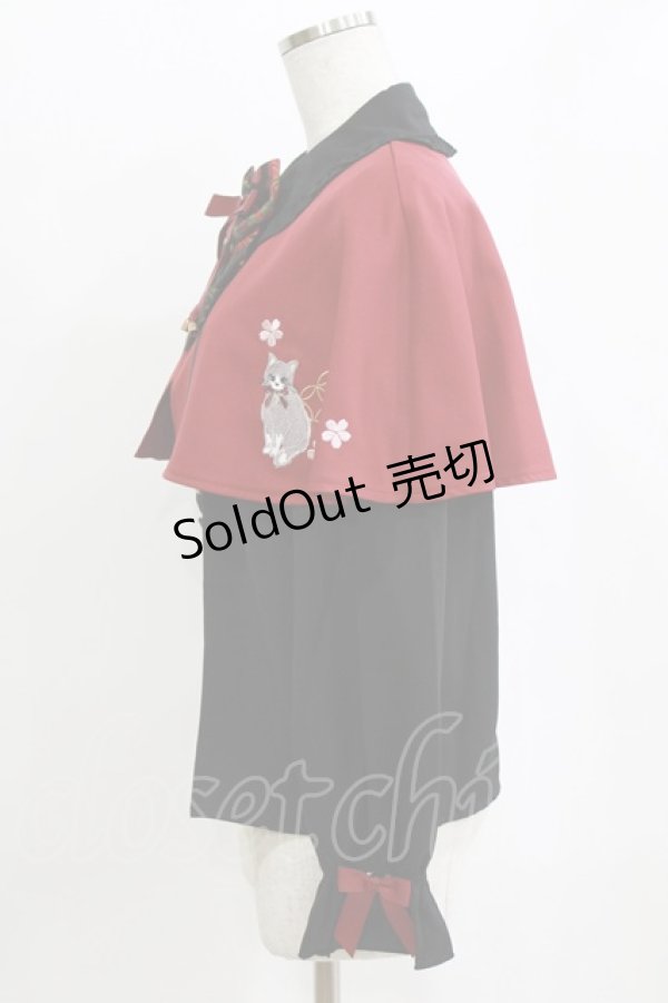 画像2: Amavel / 鈴猫みくじの縁結ケープ付ブラウス Free ブラック/レッド H-26-02-18-067-CA-BL-NS-ZH (2)