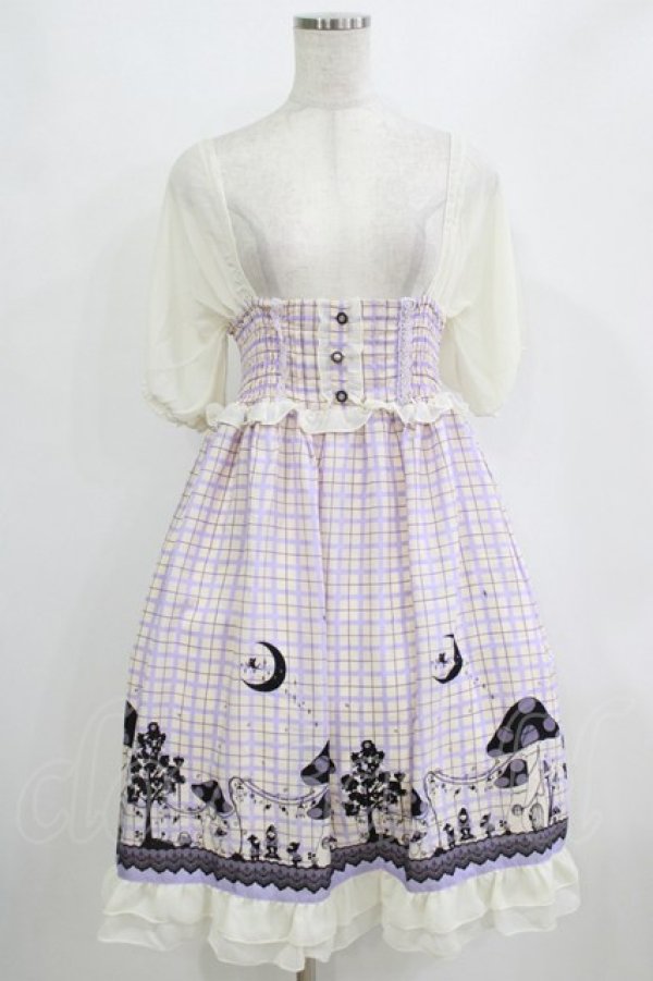 画像1: axes femme POETIQUE / きのこプリントチェックワンピース M オフ/ラベンダー H-26-02-18-021-AX-OP-NS-ZH (1)